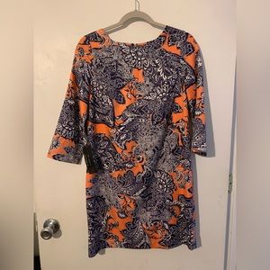 NWT The Limited, coral peach and Navy Paisley Medium Knee Length, Zipper Dress.